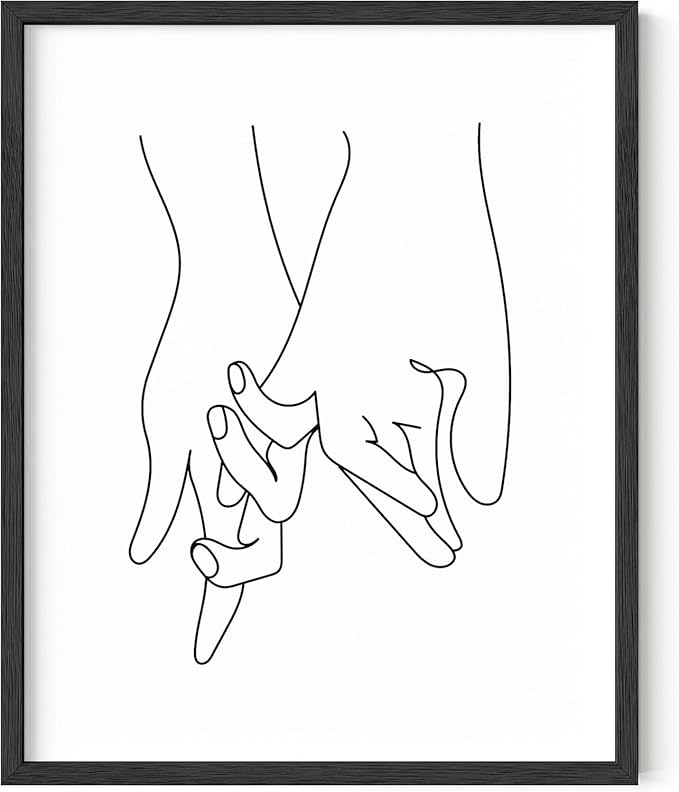 Y2K BOO Holding Hands UNFRAMED Wall Art Interlocking Fingers Continuous Line Drawing Love Connection 8x10 Inch Heavyweight Paper Studio Decor