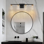 SineRise 4-Light Black and Gold Vanity Light with 3 Color Modes (3000K/4000K/6000K), Eye Protection LED Bathroom Light Fixture, Dimmable Modern Wall Light Over Mirror with Clear Glass Shade