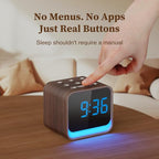 Housbay Wooden Sound Machine Alarm Clock for Bedrooms - Gentle Wake-Up with Birdsong, White Noise for Sleeping, Small Digital Clock for Phone-Free Routine - Walnut Wood