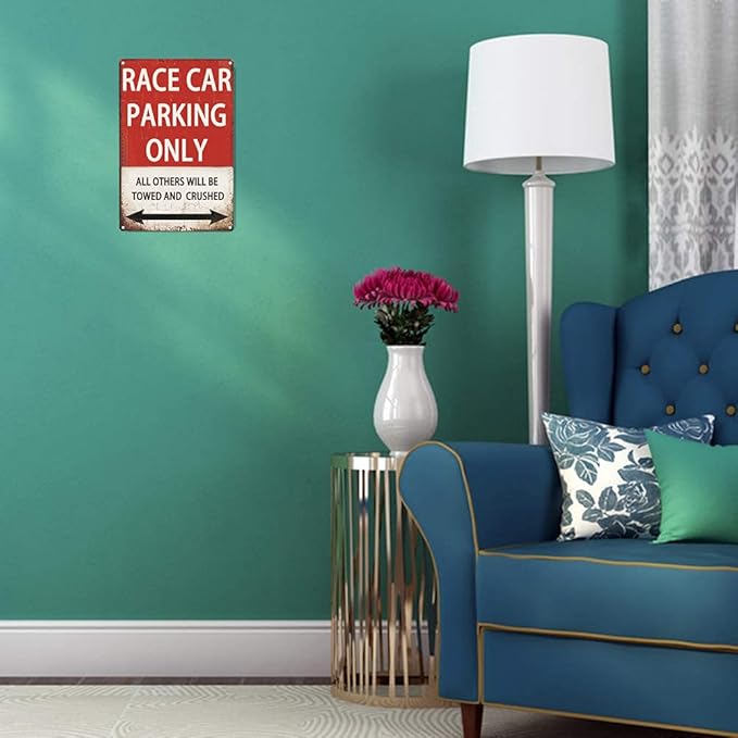 Race Car Room Decor For Boys, Vintage Car Metal Tin Signs Bedroom And Garage Cars Sign Wall Decor Race Car Parking Only 8x12 Inch