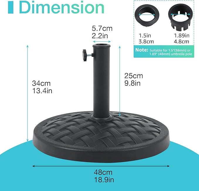 COBANA 31lb Patio Umbrella Base, Heavy Duty Round Outdoor Market Umbrella Stand Weight, Black