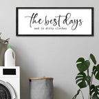 Surfapans Laundry Room Wall Decor The Best Days End In Dirtiest Clothes Sign 32"×12" Funny Rustic Farmhouse above the Bathtub Large Modern Wood Framed Plaque Wall Art Hanging (Black)