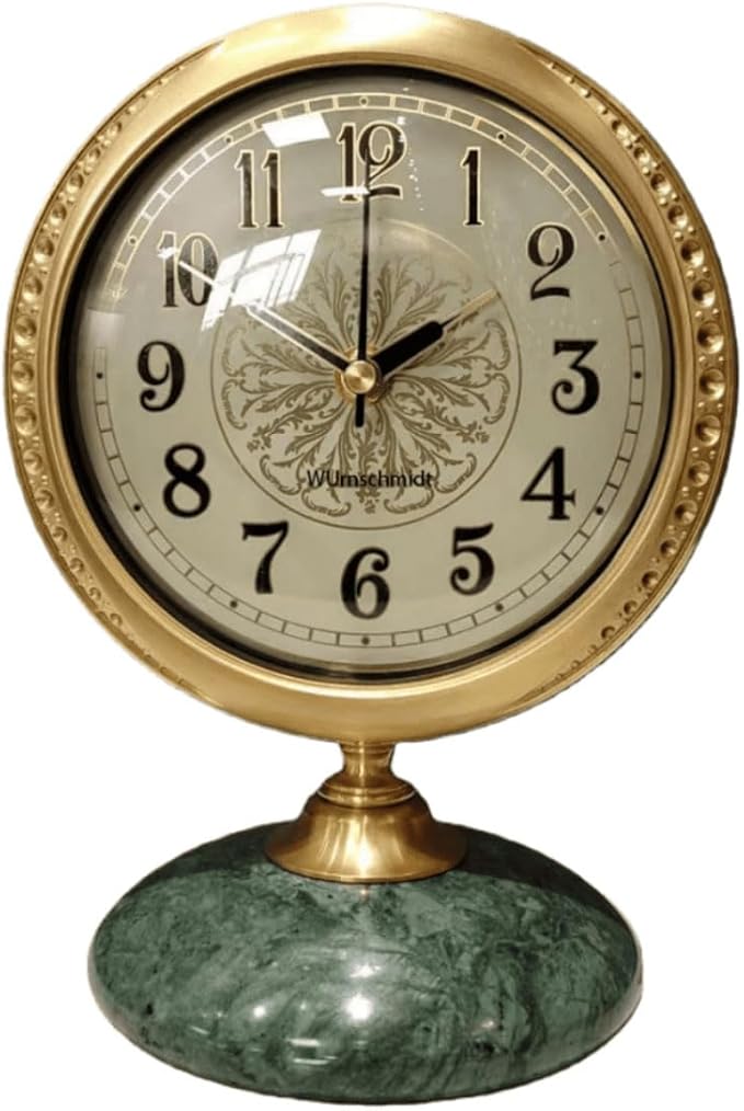 Vintage Mantel & Modern Brass Desk/Shelf Clock, Silent Non-Ticking Analog Roman Numerals, Marble Base, Home/Tabletop Decoration for Shelf, Table, Mantel, Bedside, Home Office, Living Room, Bedroom