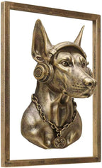 JJALIGHTS Animal Heads Wall Decor Doberman Resin Animals Sculptures Dobie Head Wall Hanging Decoration Imitation Copper vintage Wall Sculpture for Living Room Bedroom Office