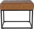 HomePop Theodore Channel Tufted Small Ottoman - Carmel Faux Leather