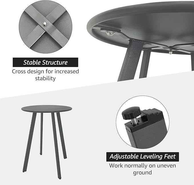 Outdoor Side Table, Weather Resistant Patio Small Outdoor Indoor Round Metal Steel Small Side Table, Waterproof End Table for Garden Balcony Yard, Grey
