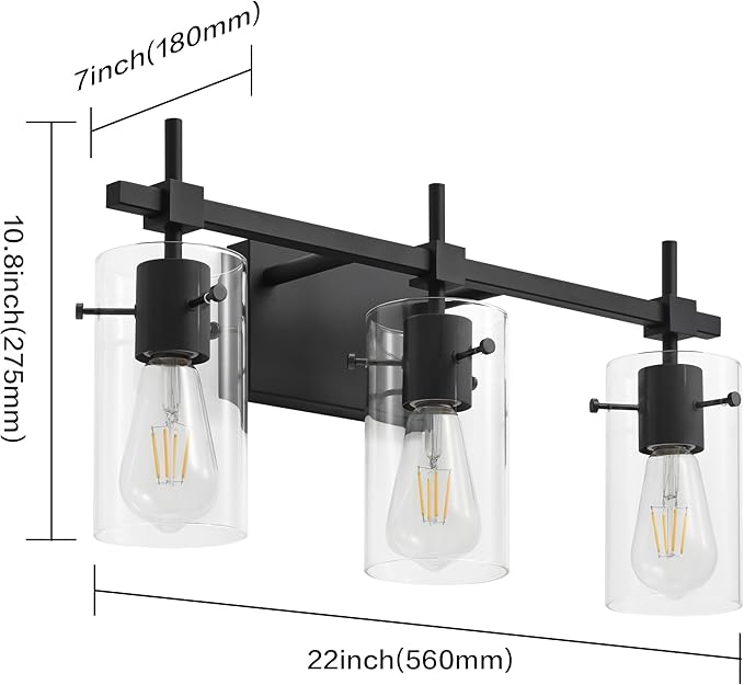 SOLFART 3 Lights Black Vanity Lights for Bathroom Wall Light Fixtures Bathroom Light Fixtures Over Mirror Bath Vanity Light Black