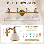 ANDY STAR Brushed Gold Vanity Light, 4-Light Bathroom Light Fixtures, Vintage Wall Lamp with Bell Shaped Frosted Lampshade, 27.8 Inch Bathroom Lighting Fixtures Over Mirror, (Bulbs Not Included)