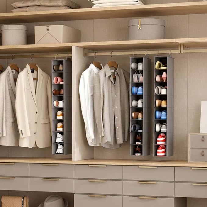 Lifewit 8 Tier Shoe Hanging Organizer for Closet, Folding Fabric Shoes Storage with Two Sturdy Hangers, Hanging Shoe Organizers for Shelves, Wardrode, Dorm, 11.8" L X 5.9" W X 41.3" H, Gray