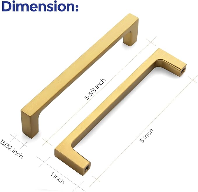 Ravinte 25 Pack Solid 5 Inch Square Cabinet Handles - Brushed Brass Drawer Pulls - Kitchen Hardware Handles