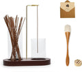 2 in 1 Glass Incense Holder for Sticks with 9-Hole Upright Burner, Ash Catcher, Brush & Greeting Card, Meditation & Yoga Accessories,Gift for Home Decor (Dark Base)