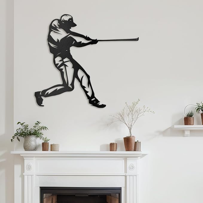 SIGNLEADER Metal Wall Art Decor - Baseball Batter Sport Minimalist Modern Abstract Wall Sculpture Hanging Home Decoration for Living Room, Bedroom, Bathroom, Kitchen, Studio, Outdoor - 24" Black