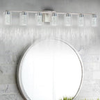 SineRise 7-Light Brushed Nickel Vanity With 3 Color Modes (3000K/4000K/6000K), Eye Protection LED Bathroom Fixture, Dimmable Modern Wall Light Over Mirror With Clear Glass Shade