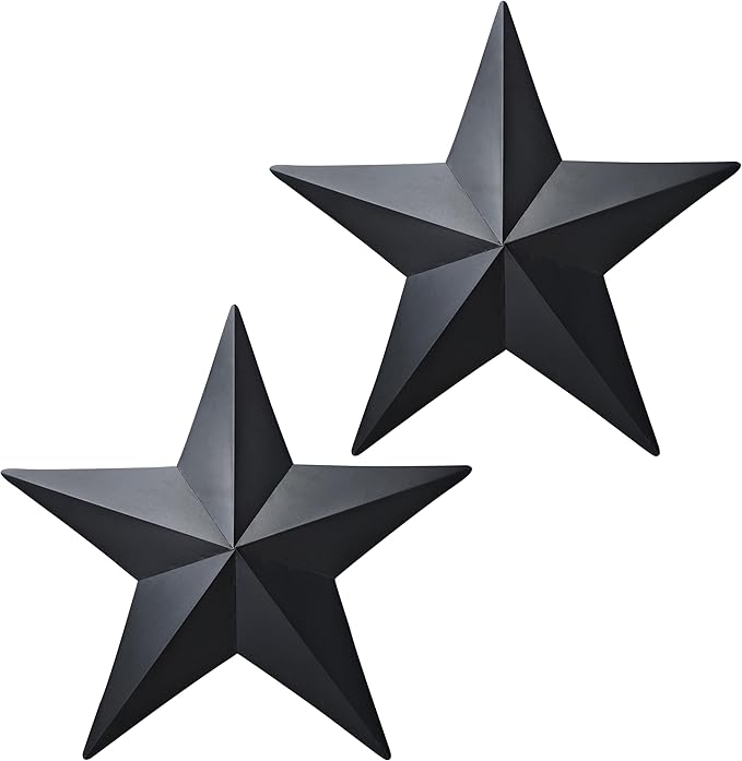 JoyEvy 15.5” Black Barn Star Wall Decor,Metal Stars for Outside Rustic Vintage Western Country Farmhouse Home Wall Decoration,Texas Stars for House Art Décor(Set of 2)