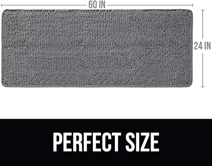 KANGAROO Bathroom Rugs, Chenille Soft Absorbent Bath Rug, Shaggy Shower Mat, Quick Dry Machine Wash Bathmat, Plush Carpet Mats for Tub, Bathtub and Room Home Decor Accessories, 60x24, Grey
