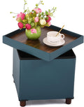 Storage Ottoman, Ottoman with Storage for Living Room Ottoman Square Tray Bedroom Cube Foot Rest Stool with Legs Small Ottomans Coffee Table Lid Foldable Footstool Faxu Leather 15"