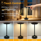 2 Pack LED Rechargeable Cordless Table Lamps,Portable Outdoor 6000 mAh Battery Operated Table Light Touch Control 3 Color Dimmable Waterproof for Patio/Cofee/Restaurant/Camping/Dining/ Bedroom-Black