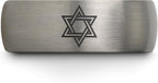 Mezuzah star Of David Ring - Gift for Jewish Family - Flat Dome Bevel - 8mm - Men Women - Yellow Gold Black Silver Blue - Anniversary Wedding - Personalized Custom Engraving - Band - Brushed Polished