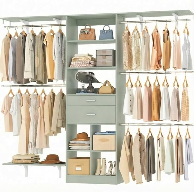 Armocity 8FT Closet System, 96 inches Closet Organizer System with Drawers, Closet Systems for Walk-in Closet, Built in, Crab Green