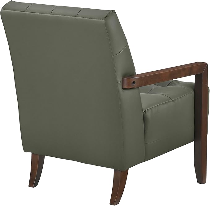 Lexicon Modern Accent Chair, Luxury Genuine Leather Match Living Room Chair with Tufted Cushions, Solid Wood Frame and Arm Rest, Comfy Upholstered Single Seat for Bedroom/Reading/Office, Green
