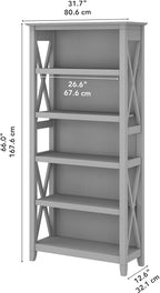 Bush Home Tall 5 Shelf Bookcase for Living Room or Home Office, Large Bookshelf, Modern Farmhouse Style, Key West Collection, Cape Cod Gray