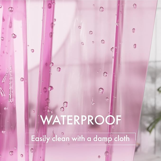 AmazerBath 72x78 Long Shower Curtain Liner, Clear Pink Plastic Shower Curtain Liner, Waterproof PEVA Shower Liner, Cute Lightweight Shower Curtains for Bathroom with 3 Magnets & 12 Rustproof Grommets