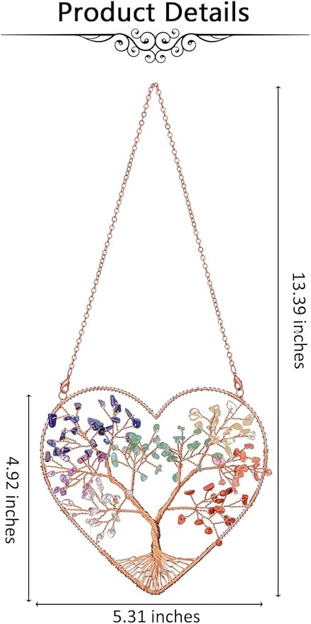 Jovivi 7 Chakra Heart Crystal Tree Hanging Ornament Healing Crystals Stones Gemstone Room Bedroom Wall Home Yoga Decor for Feng Shui Meditation Christmas Tree Ornament