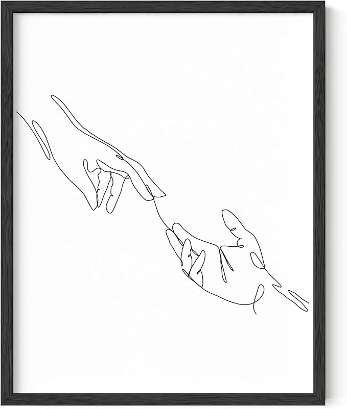 Y2K BOO Minimalist Reaching Hands UNFRAMED Wall Art Continuous Line Drawing Connection Symbol 11x14 Inch Heavyweight Paper Modern Studio Home Decor
