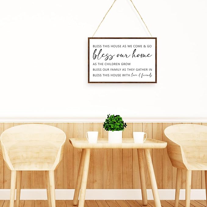 Bless this House as We Come and Go Sign Wood Plaque Wall Decor,Bless this House Wooden Hanging Sign Wall Pediments for Home Front Door Wall Decor