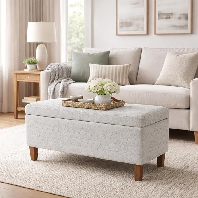 HomePop Textured Large Decorative Storage Bench, Gray and Brown, 36 x 16 x 18 inches