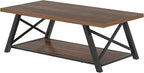EXCEFUR Modern Coffee Table, Industrial Living Room Center Table with Storage Shelf, Rectangle Wood and Metal Cocktail Tea Table, Rustic Walnut, 47 Inch