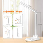 ShineTech LED Desk Lamp for Home Office, Dimmable Desk Light with 25 Lighting Combinations and USB Port, Memory and Timer Folding Reading Light for Study Nightstand, White