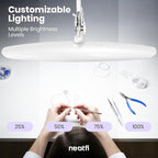 Neatfi XL Nail Desk Lamp with Clamp, 2200 Lumens, 20-Inch Wide Head, Dimmable 4 Levels, 6500K, LED Task Light for Manicure Table, Crafts, Workbench, Office (Non-CCT, White)