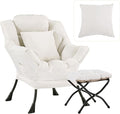 Lazy Chair with Ottoman, Large Lounge Accent Chair with Ottoman and a Throw Pillow, Beige Reading Chair for Living Room Bedroom Dorm Room Office Apartment Relaxing Use