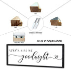 Surfapans Master Bedroom Above Bed Wall Decor 32"×12" Always Kiss Me Goodnight Sign Rustic Farmhouse Couples Over Bed Romantic Love Quotes Modern Large Wood Frame Horizontal Wall Hanging Art (Black