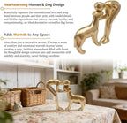 Human and Dog Statue Decoration, Cute Pet Sculpture Home Decor Tabletop Ornament Figurines Office Living Room Bedroom Home, for Dog Lovers Friends Family Decoration, Gold Color