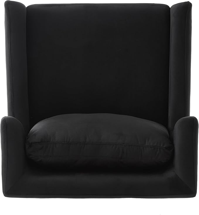 Merax Luxury Velvet Accent Chair, Modern Mid-Century Armchair for Living Room, Bedroom Reading Corner, Comfortable Tufted Single Seater Sofa Chair with Iron Legs (Black)