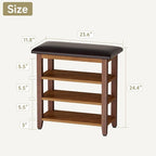Shoe Bench with Leather Cushion,Wood Bench with Shoe Rack,3-Tier Shoe Storage Organizer for Entryway,Hallway,Living Room (Brown, 3-Tier-23.6")