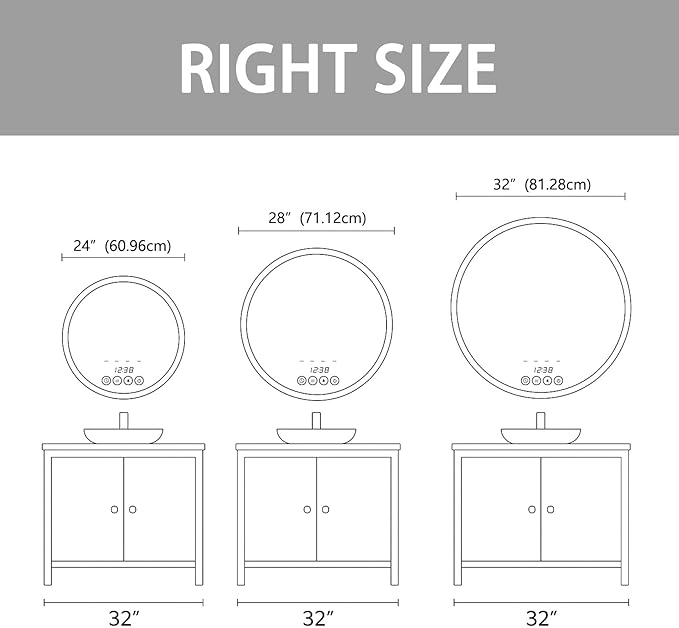Wall-Mounted Round Bathroom Mirror with LED-Lights - 32 Inch Frame Vanity Mirrors(32" x 32", Black)
