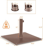 Giantex 35 lbs Patio Umbrella Base, 20 inch Heavy Duty Square Outdoor Umbrella Stand for 1.6''-1.9'' Poles, 4 Adjustable Pads Anchor Holes, Umbrella Holder for Deck Yard Poolside Garden, Brown