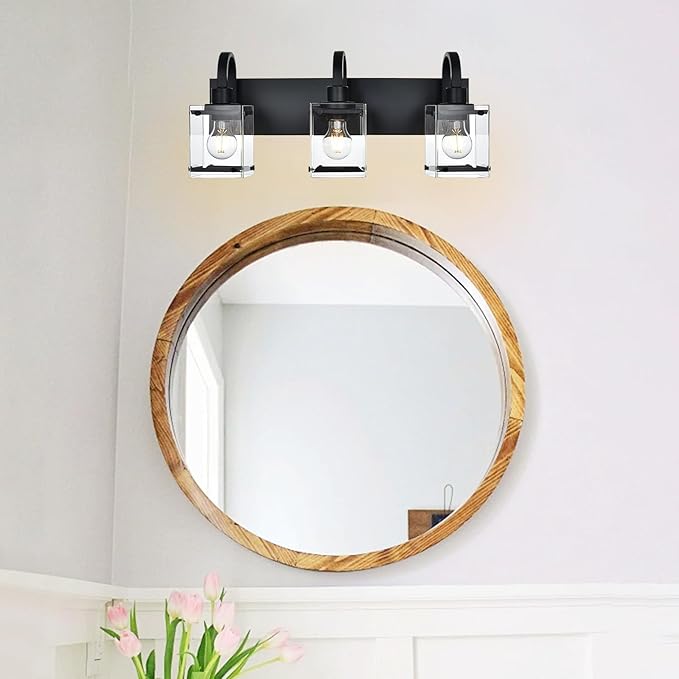 Black Bathroom Light Fixtures 3-Light Wall Sconces Lights,Industrial Vanity Light Farmhouse Lighting Fixtures Bathroom Above Mirror,Modern Wall Light fixtures