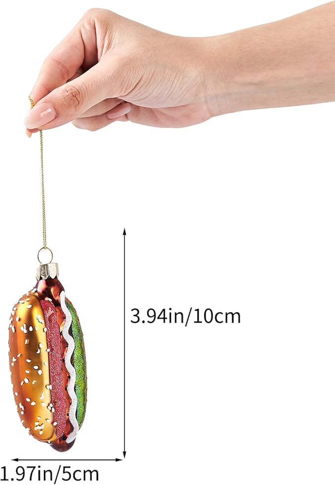 Hanging Ornaments for Christmas Tree 2025 - Hot Dog 3D Glass Blown Tree Decorations, Mini Food Funny Snacks Small Christmas Decor for Xmas Tree Home Outdoor Centerpiece