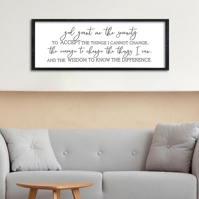 Surfapans Serenity Prayer Inspirational Religious Wall Art 32"×12" Christian God Grant Me The Serenity Courage Wisdom Positive Saying Quotes Sign Bible Verse Scripture Catholic Hanging Decor (Black)