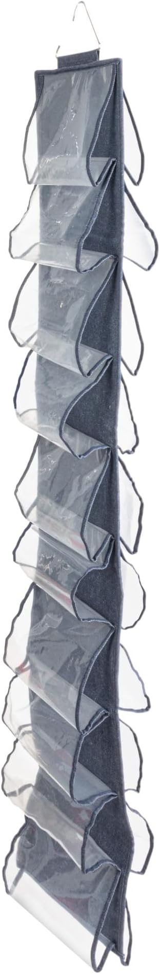 Household Essentials Over-The-Door Cotton Blend and Plastic Shoe Organizer with 20 Storage Pockets, Denim