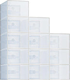 DUMOS Clear Shoe Storage Boxes, 12-Pack Plastic Stackable Shoe Containers with Lids, Display Sneaker Case Organizer for Closet, Under Bed, Entryway,White (Fit Size 11)