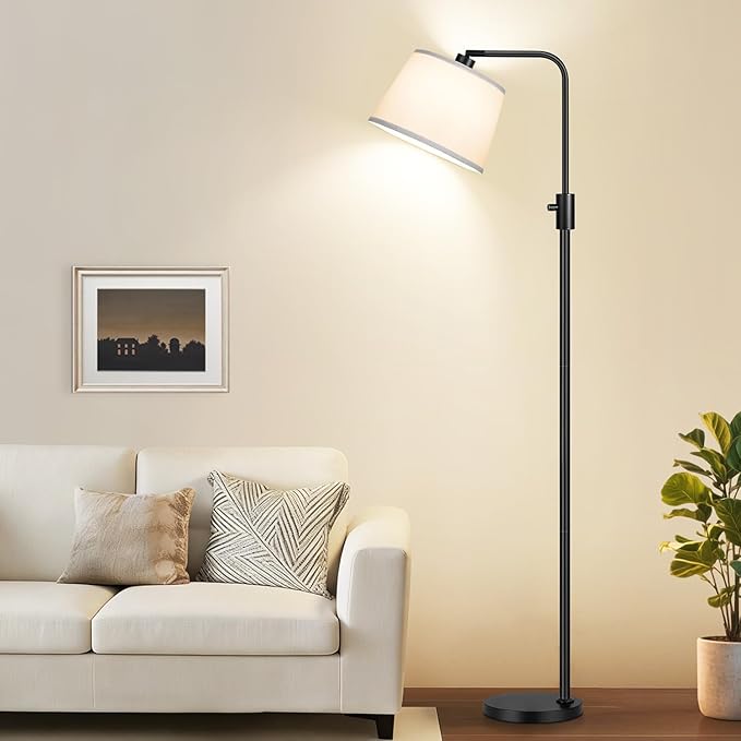 【Upgraded】 Dimmable Floor Lamp, 1000 Lumens LED Edison Bulb Included, Arc Black Floor Lamps for Living Room Modern Standing Lamp with White Shade, Tall Lamps for Living Room Bedroom Office Dining Room
