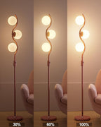 60IN Dimmable (Brightness Adjustable) Pink Floor Lamp, Modern Standing Lamps with 3 Globe Soft Warm White 3000K Bulbs, Mid Century Floor Lamp for Living Room Bedroom Home Decor