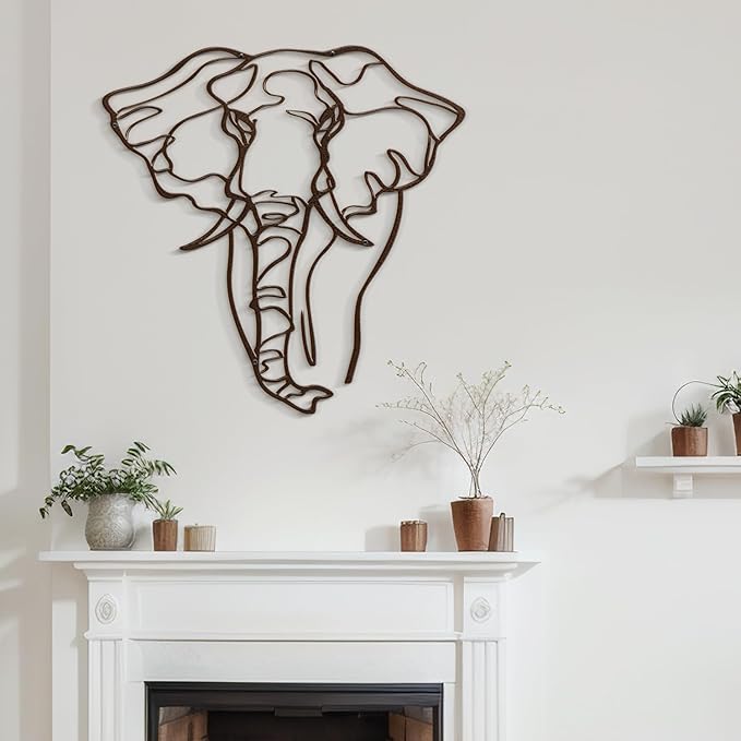 SIGNLEADER Metal Wall Art Decor Elephant Minimalist Modern Abstract Wall Sculpture Hangings Home Decoration for Living Room, Bedroom, Bathroom, Kitchen, Outdoor - 24" Bronze