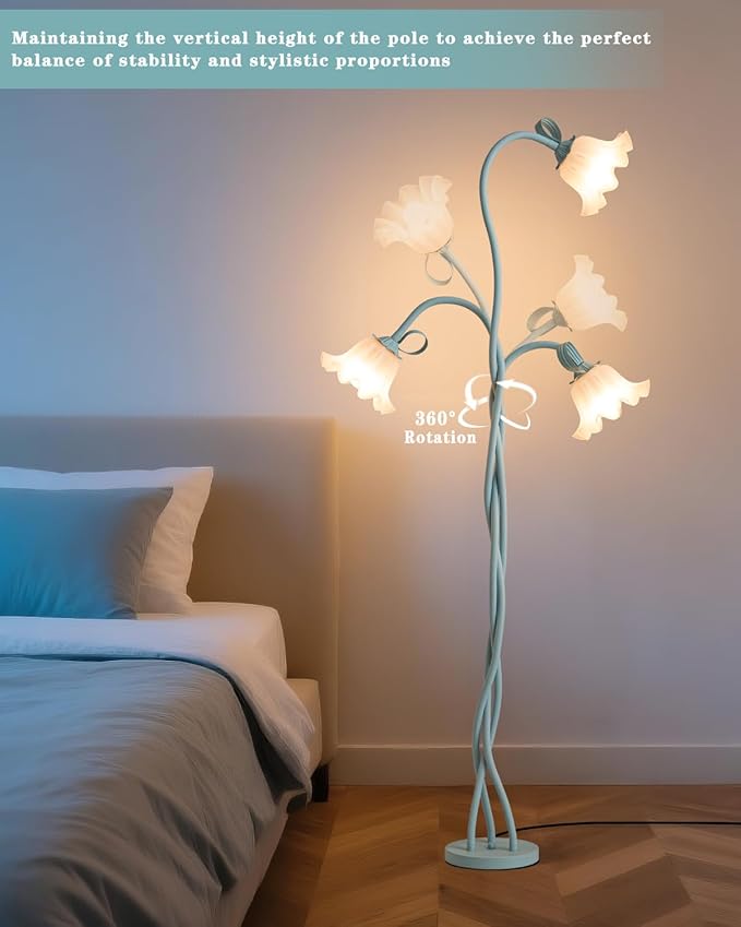 Flower Floor Lamp for Bedroom - 3 Color Temperatures Decorative LED Tall Standing Lamp for Reading with Flexible Neck for Bedroom Living Room Office Corner (Powder Blue)