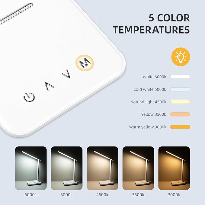 LED Desk Lamp, Dimmable Table Lamp, LED Table Lamp with 5 Colours and 5 Brightness Levels, Reading Light with USB Charging Port, Touch Control for Children, Bedroom, Reading, Offices